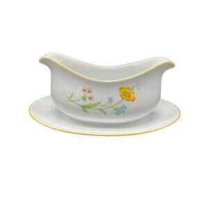 Vintage Diplomat by Sango Larchmont 353 White Flora Gravy Boat